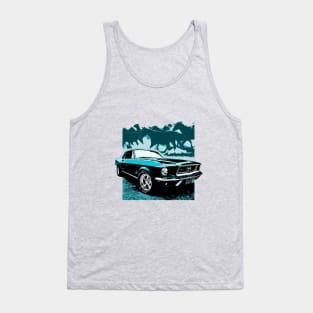 Blue 1968 Ford Mustang with Horses Tank Top